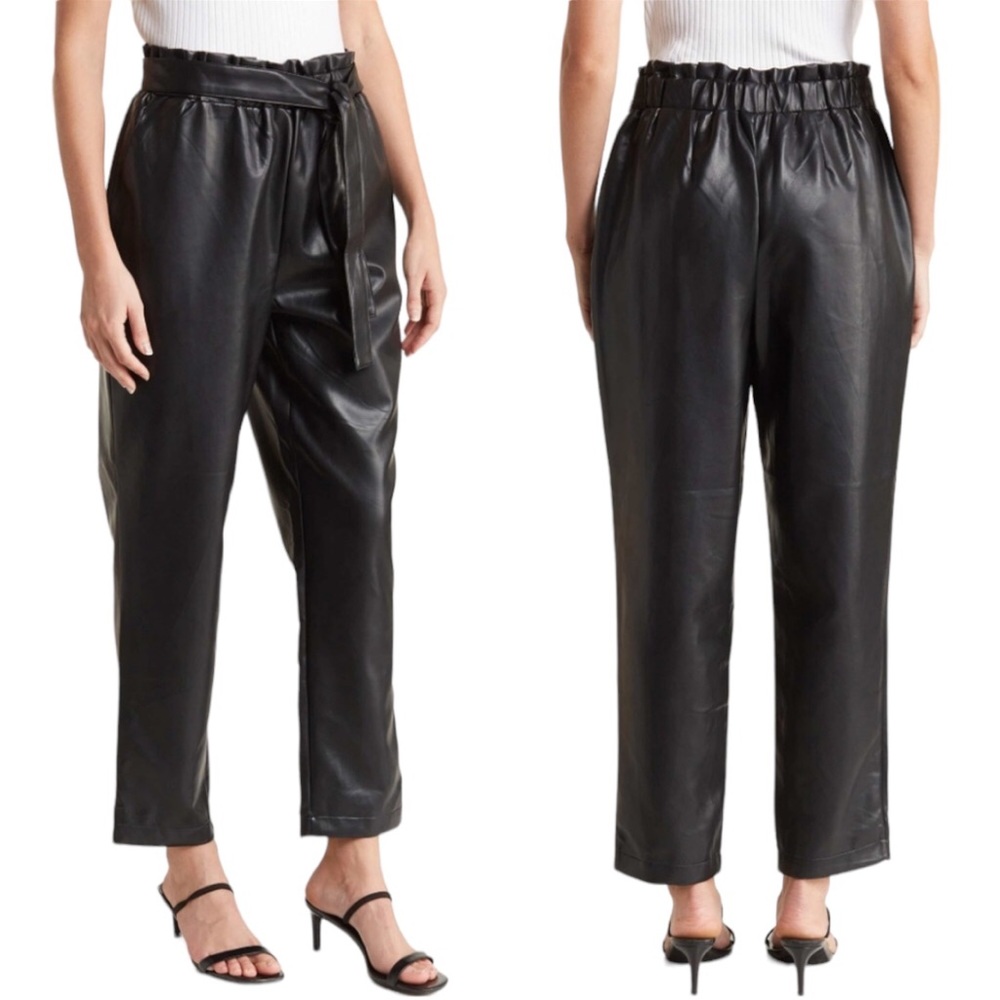NWT Avec Les Filles Vegan Leather Paper Bag Black Pants Size Small